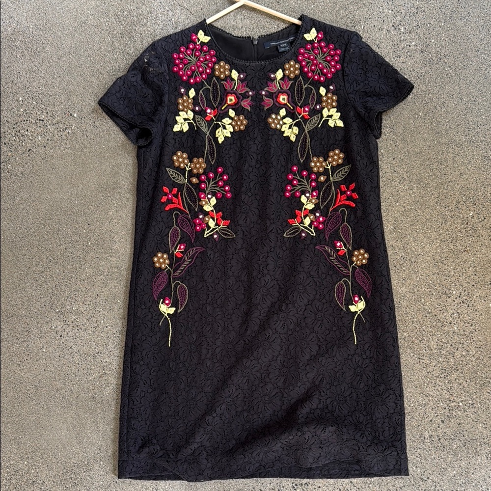 Floral Embroidered Black Dress